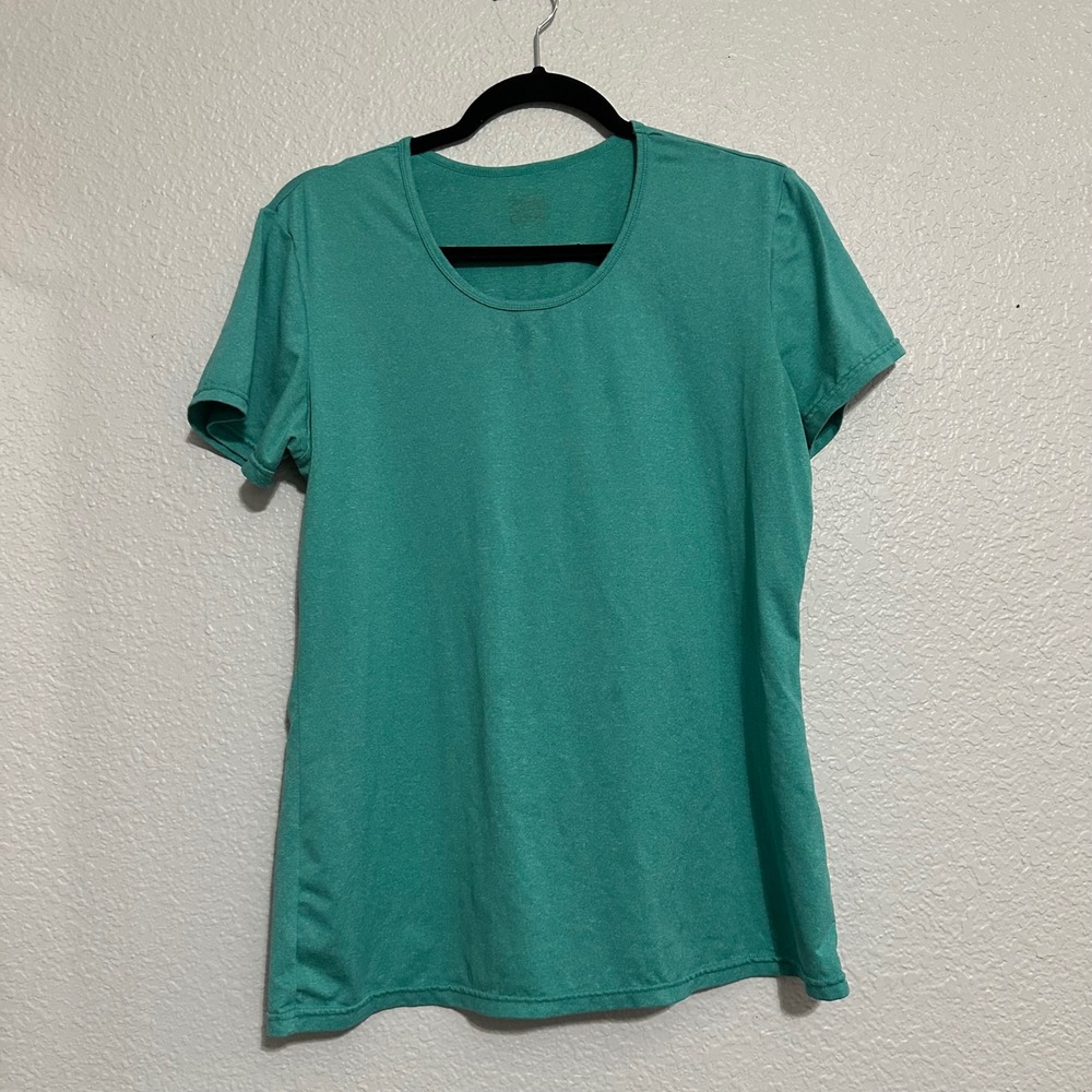 Weatherproof Ladies Short Sleeve Scoop Neck Tee Heather Teal Activewear Top